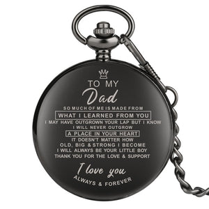 Top Unique Family Gifts Customized Greeting Words I LOVE YOU Theme Quartz Pocket Chain Watch Souvenir Gifts for Dad Mom Son 2020