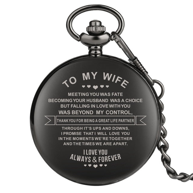 Top Unique Family Gifts Customized Greeting Words I LOVE YOU Theme Quartz Pocket Chain Watch Souvenir Gifts for Dad Mom Son 2020