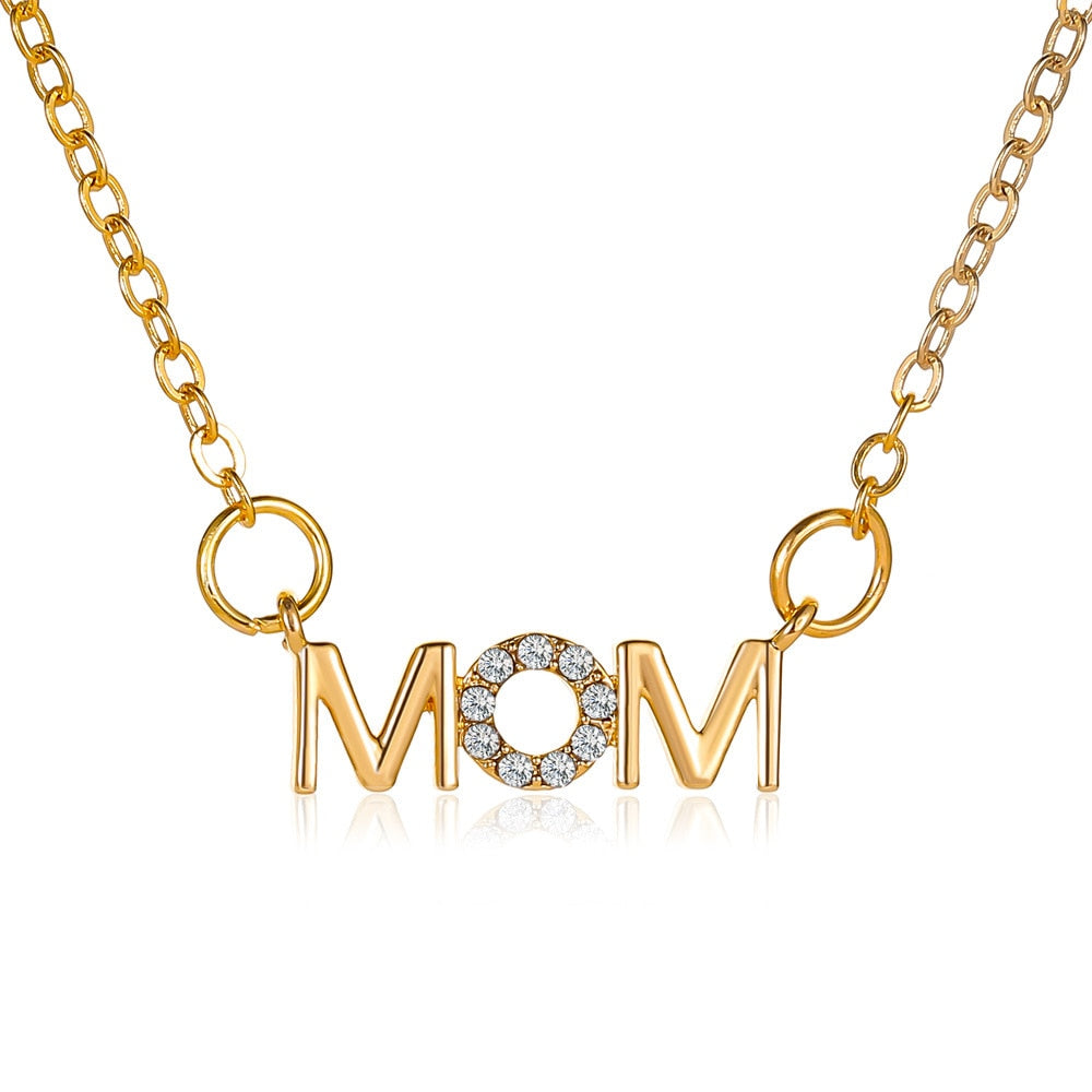 Yobest Love Heart Mom Letters Pendent Necklaces Crystal Fashion Women Jewelry Proposal Mother Day Best Elegant Gift