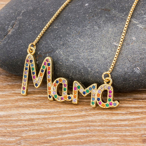 Delicate Letter Mama CZ Necklace Mothers Love Rainbow Crystal Pendant Jewelry Choker Necklace For Moms Mother's Day Best Gifts