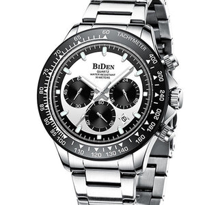Mens Watches Top Brand Luxury BIDEN Silver Stainless Steel 3Bar Waterproof Casual Business Sport Wristwatch for Men Gift Clock