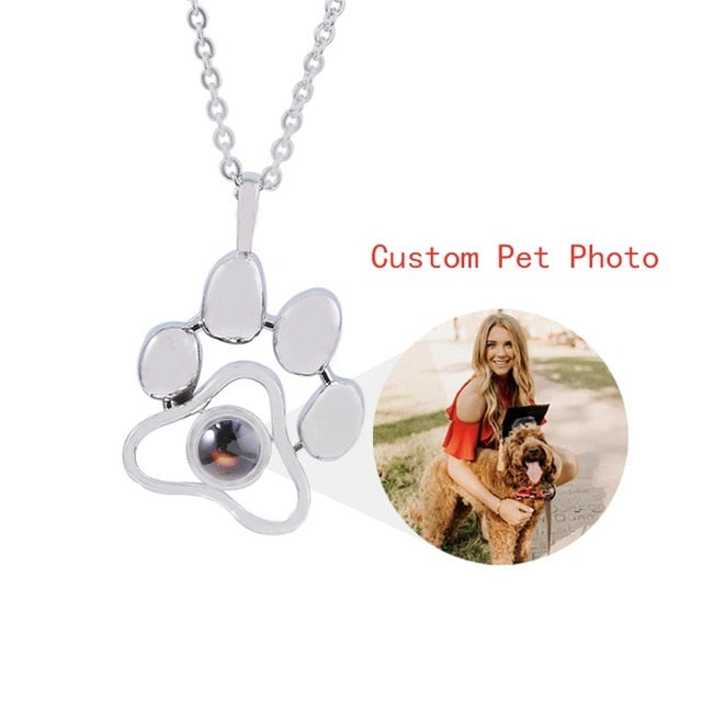 Dropshipping Custom Pet Photo Projection Necklaces Cat Dog Paw Pendant Choker Chain Pet Animal Memory Jewelry Gift